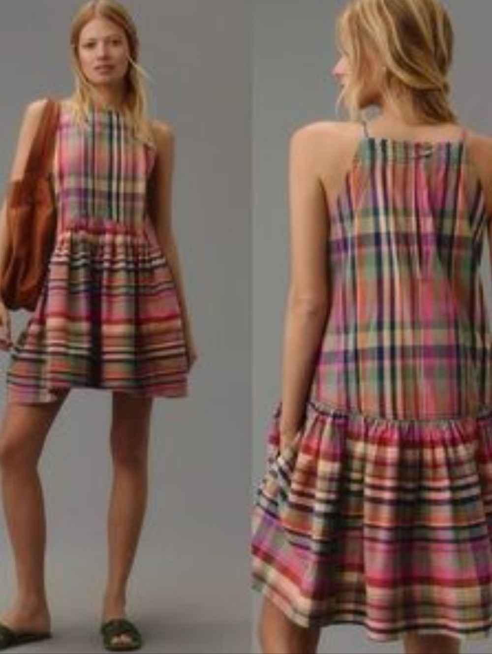 Anthropologie Pilcro Kyla Flounce Minin Pink Multicolor Plaid Dress